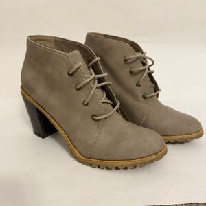 Restricted Taupe Lace-Up Ankle Booties Block Heel Women's Size 6